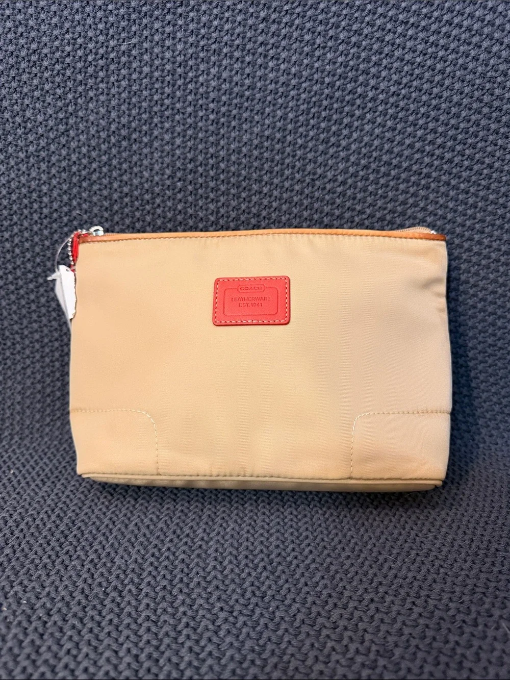Coach Beige Cosmetic Pouch with Red Accent